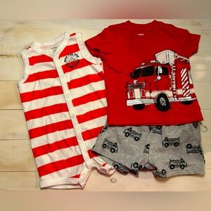 Carters Baby Boys Fire Trucks & striped outfits size 6 months